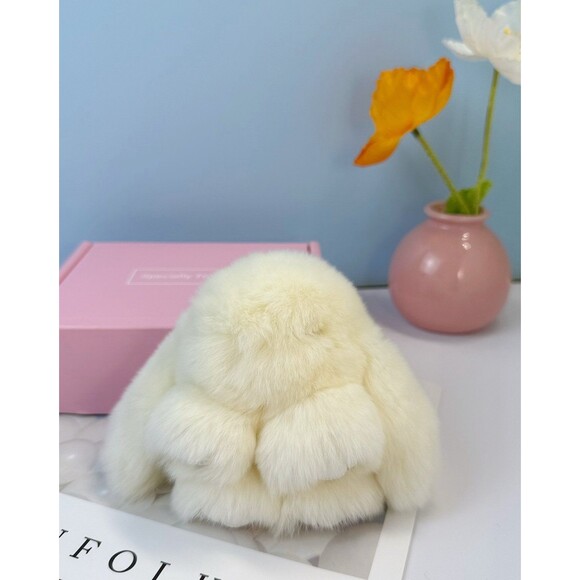 Real Rabbit hair pompom keychain - KC032 Ivory - Picture 4 of 5